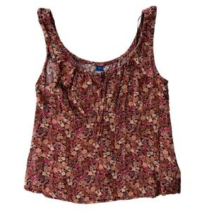 Old Navy Floral Tank Top Womens Medium Rust Orange Boho Tie Front Cottagecore